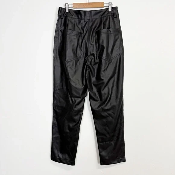 Topshop Pants Womens 6 Black Faux Leather High Rise Tapered Leg Cropped - Picture 2 of 9